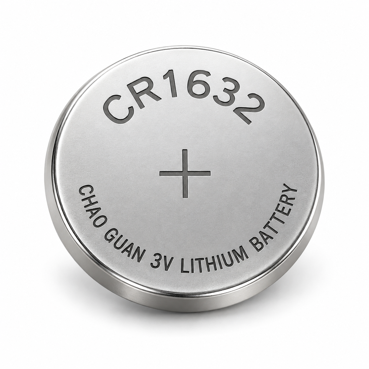 CR1632 lithium button cell, front and reverse
